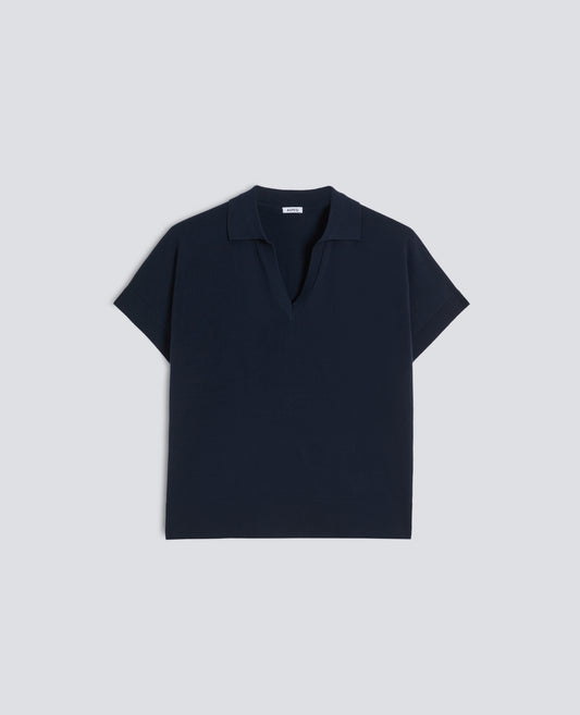 V-HALS-PULLOVER MIT KRAGEN AUS PUREM BAUMWOLLGARN - BLU - ASPESI