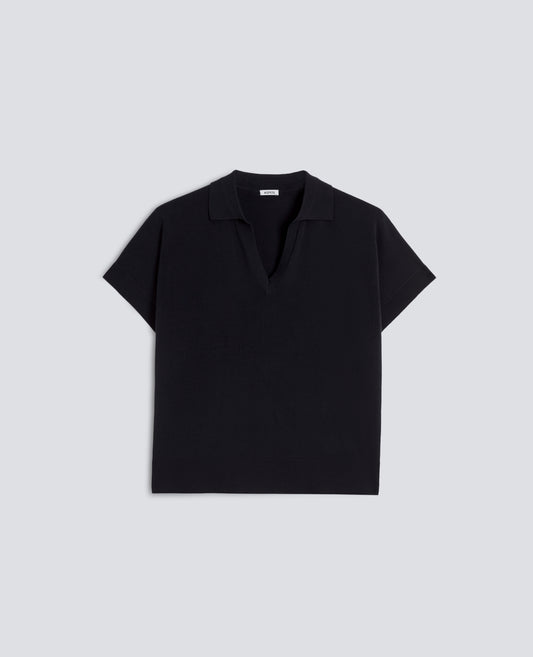 JERSEY DE ESCOTE EN V CON CUELLO DE HILO DE ALGODON PURO - NERO - ASPESI