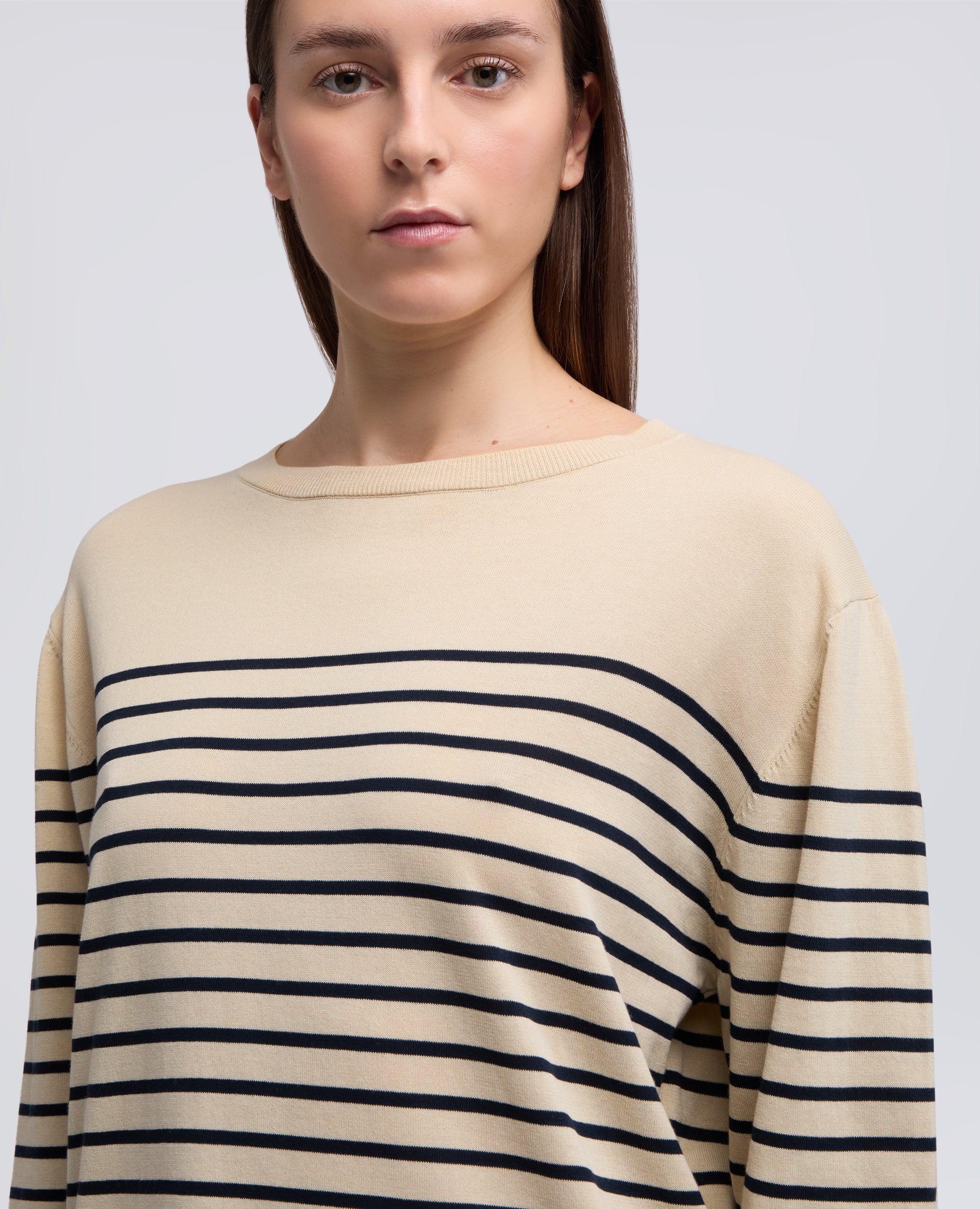 MAGLIA SCOLLO A BARCHETTA IN FILATO DI PURO COTONE RIGATO - NATURALE - ASPESI