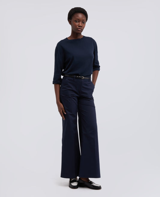 PULL ACOL BATEAU EN COTON RAYE PUR - BLU - ASPESI