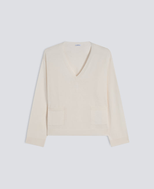 PULL AMANCHES LONGUES ACOL EN < V > EN SOIE, COTON ET CACHEMIRE - NATURALE - ASPESI