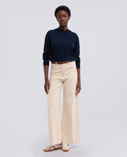 PULL AMANCHES LONGUES ACOL ROND EN COTON - BLU - ASPESI