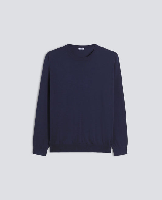 PULL A COL ROND EN MELANGE DE COTON SOIE ET LIN - BLU - ASPESI