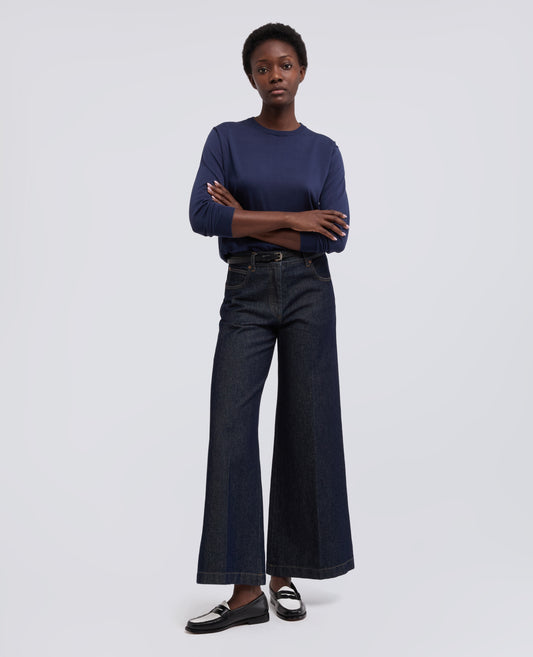 PULL A COL ROND EN MELANGE DE COTON SOIE ET LIN - BLU - ASPESI
