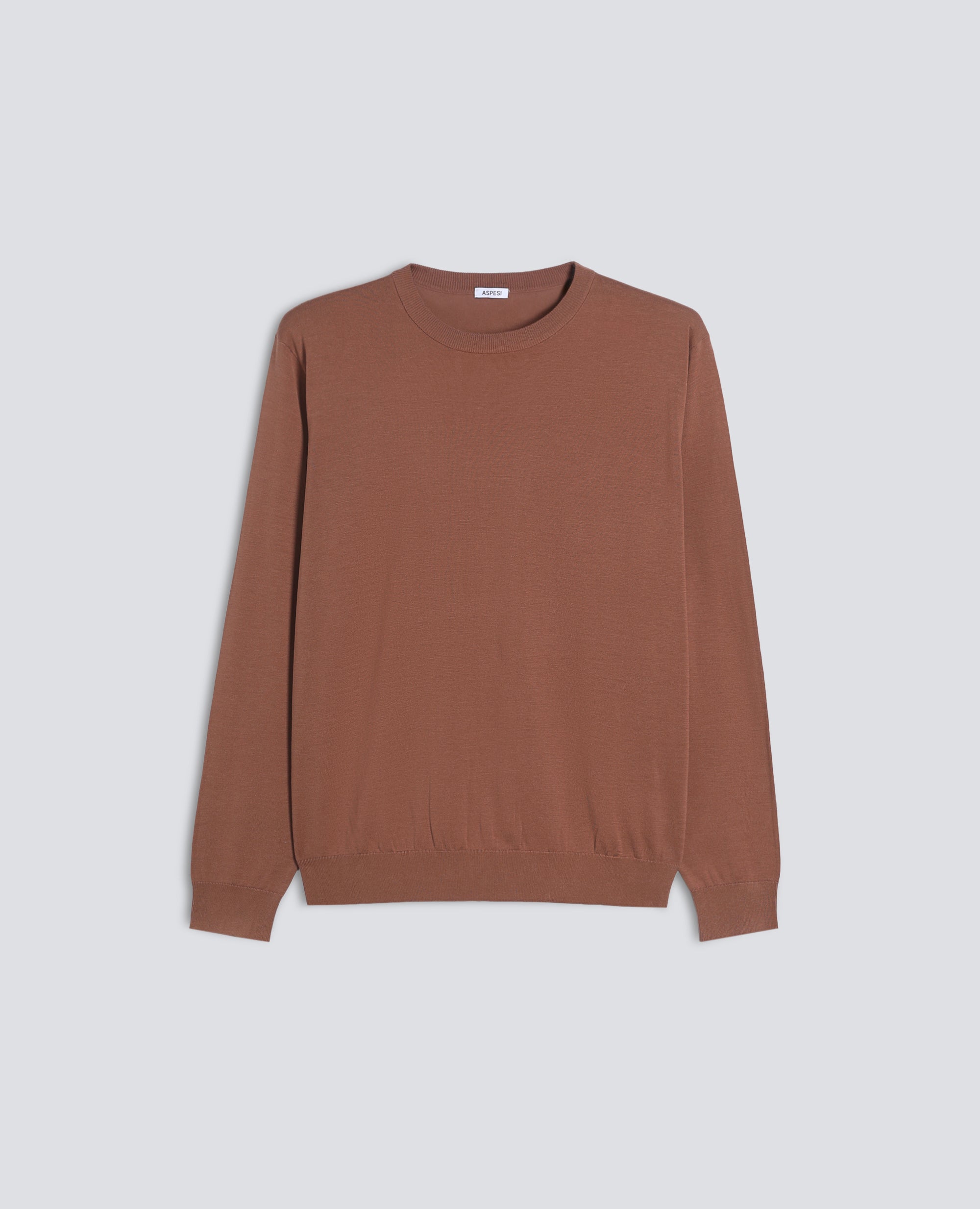 PULL A COL ROND EN MELANGE DE COTON SOIE ET LIN - MARRON - ASPESI