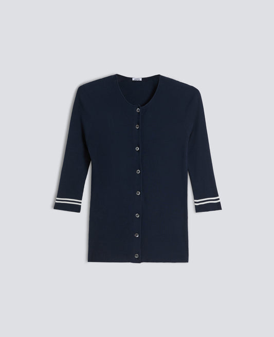 CARDIGAN ACOL ROND EN COTON PUR CÔTELE - BLU - ASPESI