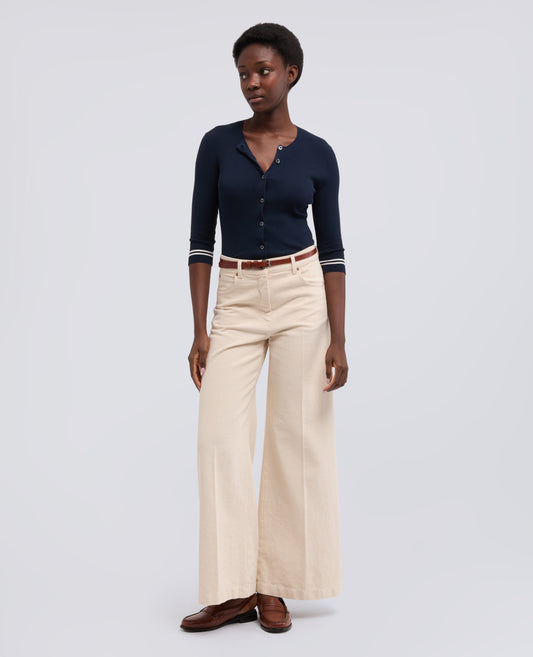 CARDIGAN ACOL ROND EN COTON PUR CÔTELE - BLU - ASPESI