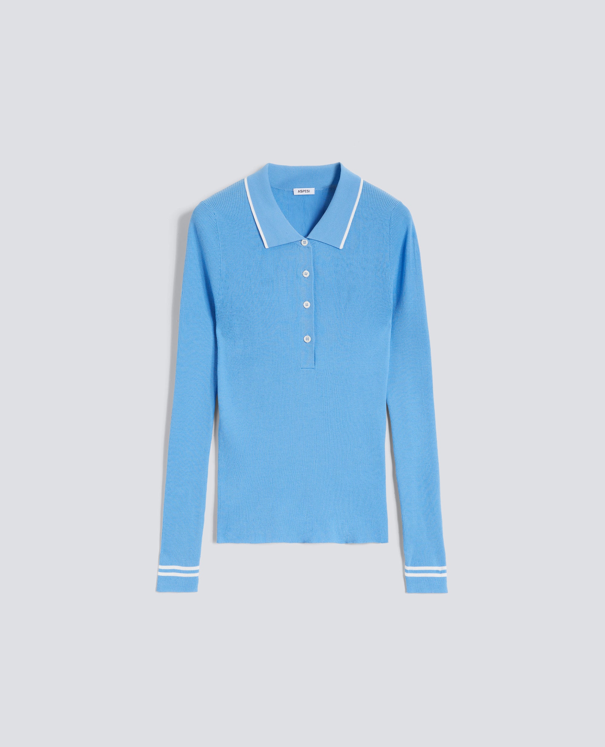 POLO A MANICHE LUNGHE REALIZZATA IN FILATO DI PURO COTONE - AZZURRO - ASPESI