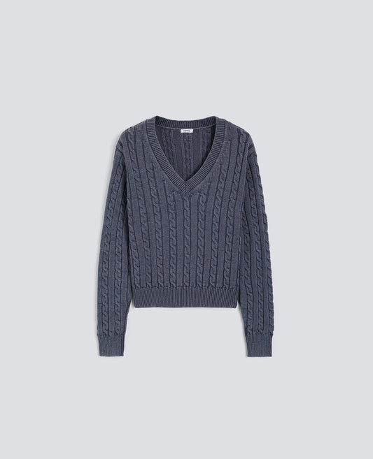 PULL TRICOTE EN TORSADES EN COTON STONEWASHED - BLU - ASPESI