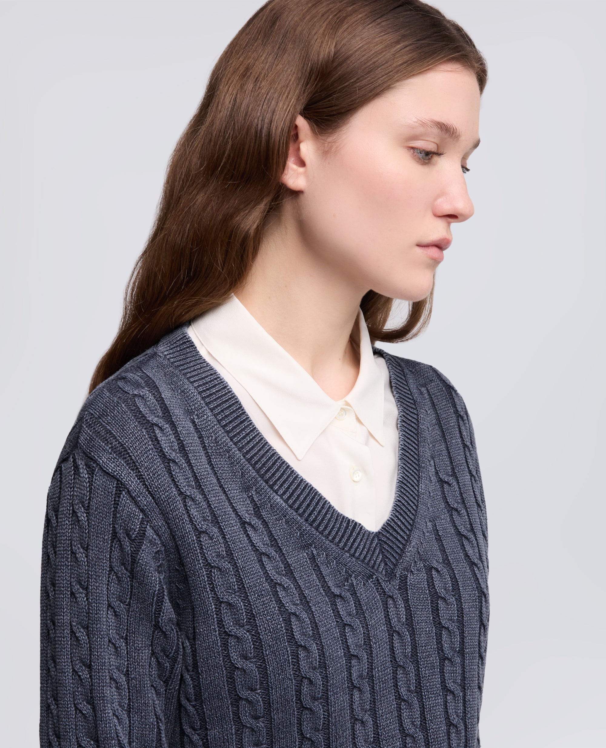 MAGLIA CON TRECCE IN COTONE STONE WASHED - BLU - ASPESI