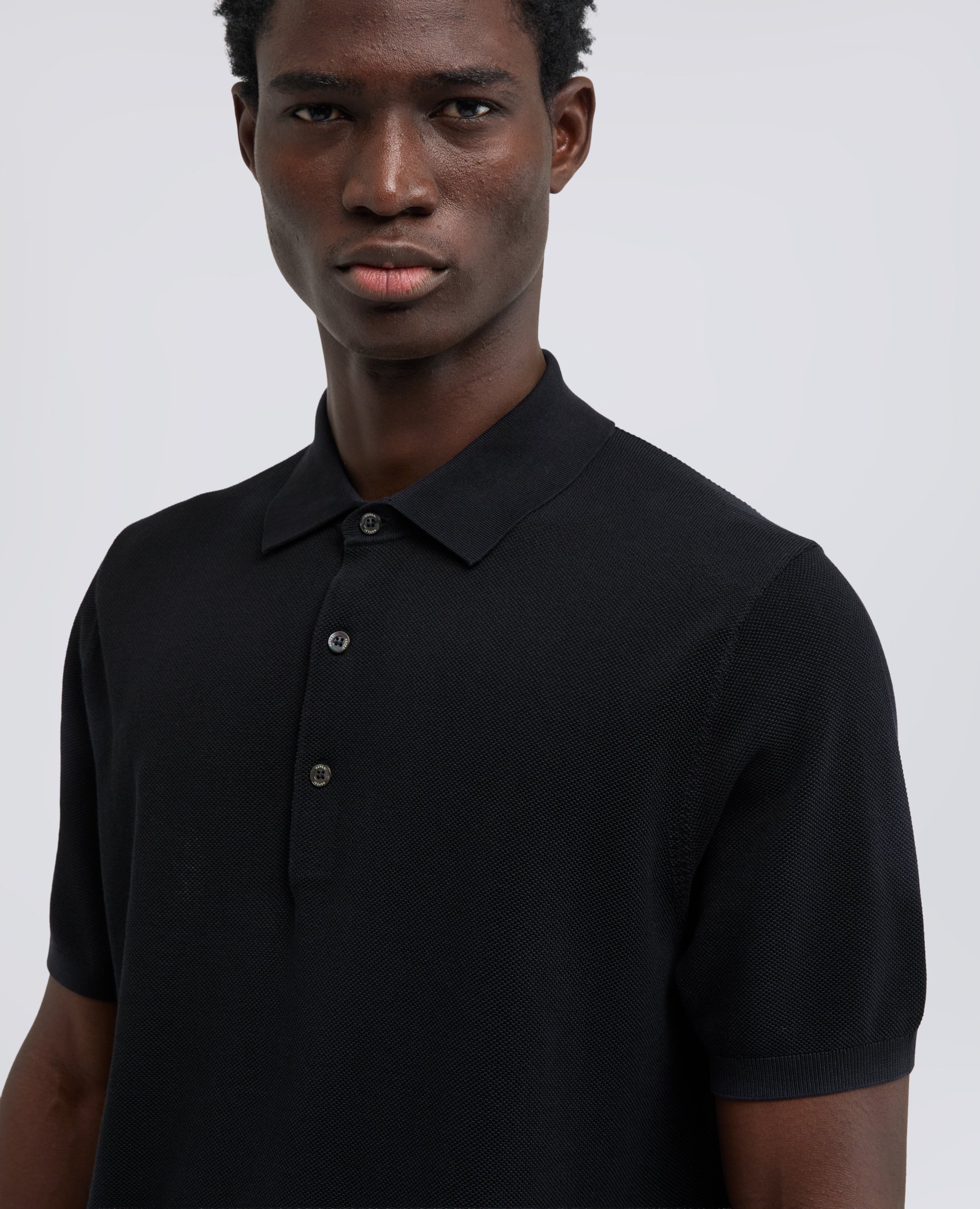 POLO AMANCHES COURTES EN COTON PIQUE TEINT ALA TEINTE - BLU - ASPESI