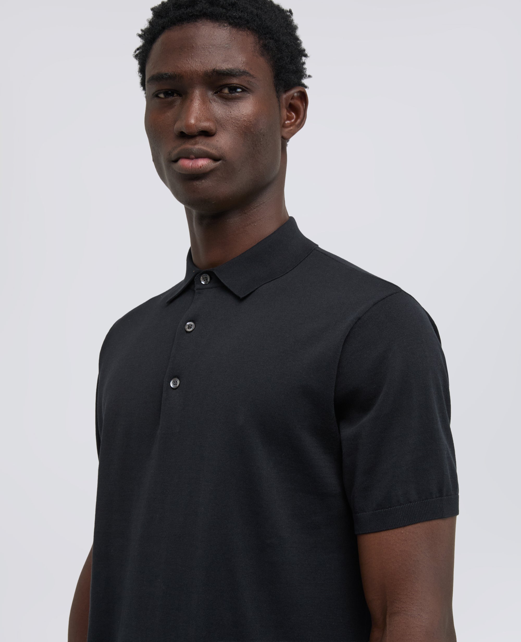 CAMISA POLO DE ALGODON CON BOTONES DE NACAR - NERO - ASPESI