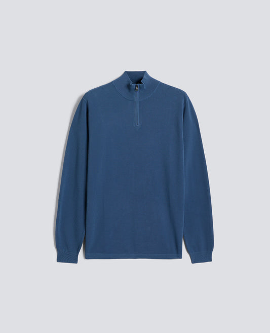 KLEIDUNGSGEFARBTER BAUMWOLL-PIQUE-STICK-ZIP-PULLOVER - BLU - ASPESI