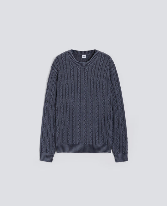 KLEIDUNGSGEFARBTER BAUMWOLLPULLOVER MIT RUNDHALSAUSSCHNITT - BLU - ASPESI