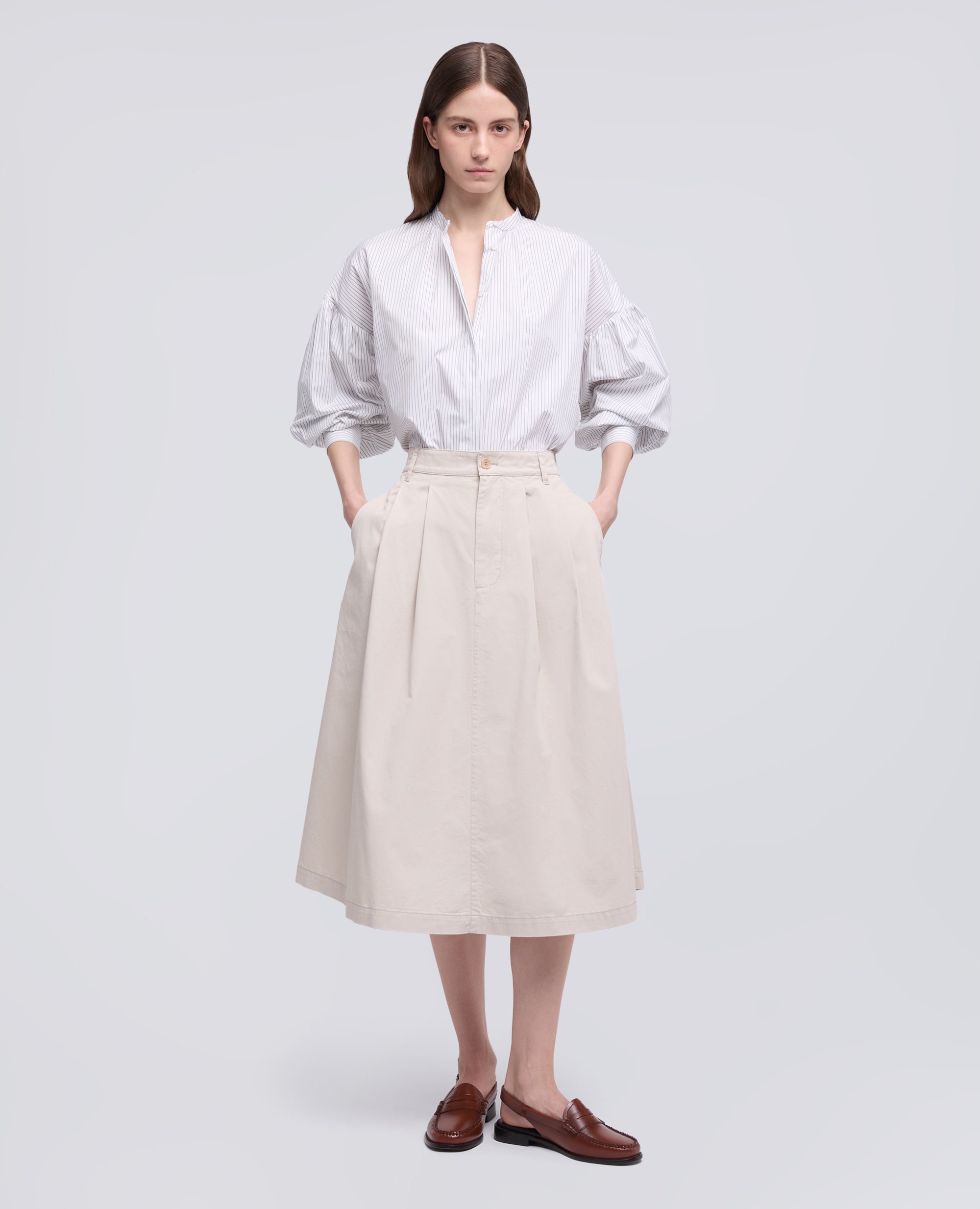 GONNA IN EXTRA FINE TWILL DI COTONE - BEIGE - ASPESI