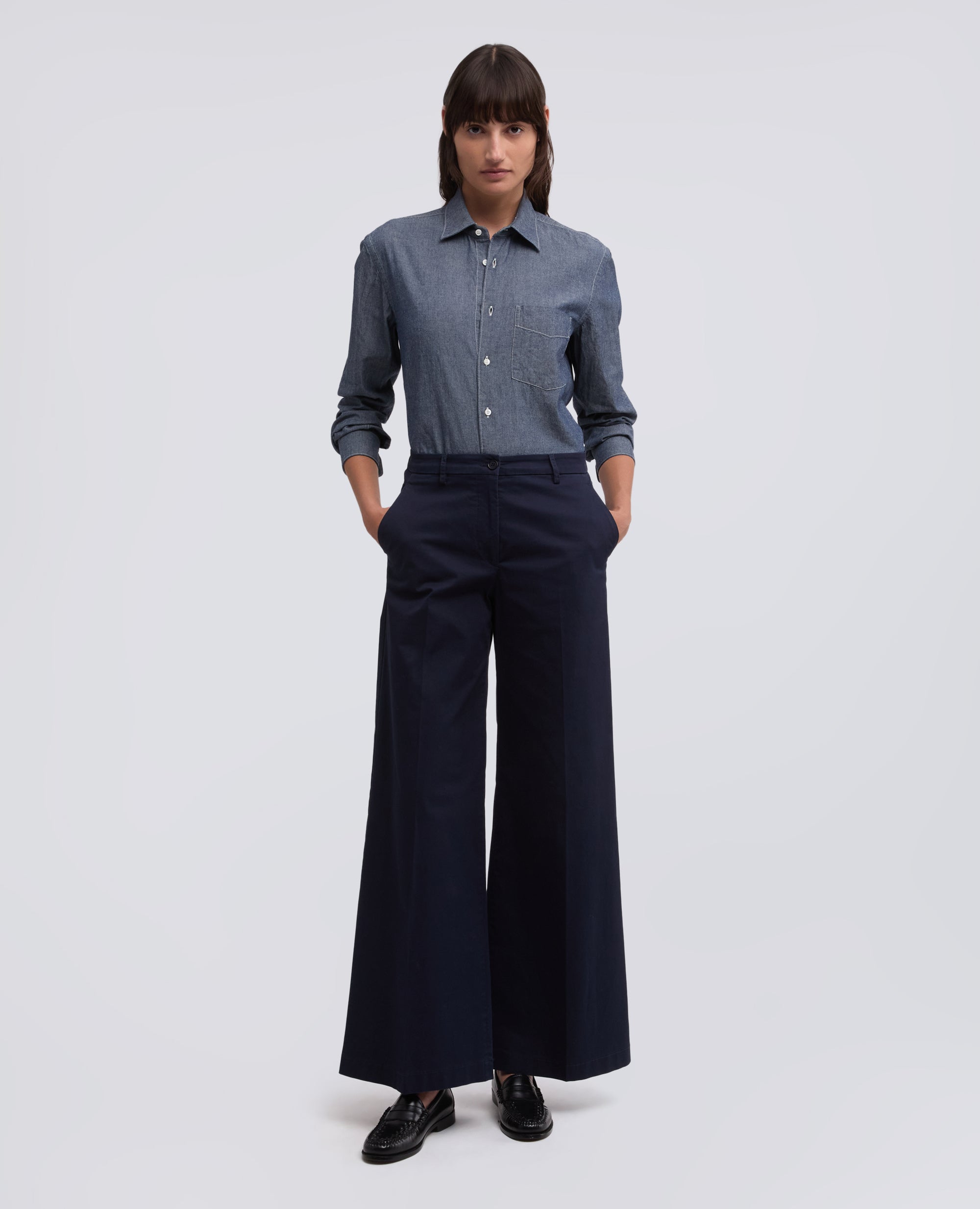 CHEMISE EN CHAMBRAY DE COTON A COL CLASSIQUE - BLU - ASPESI