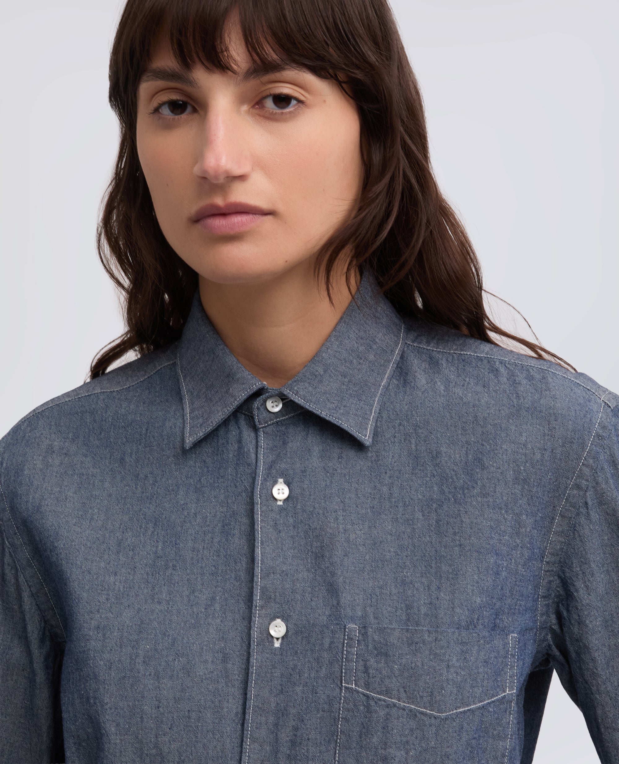 CHEMISE EN CHAMBRAY DE COTON A COL CLASSIQUE - BLU - ASPESI