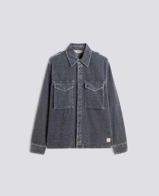 1000-WALE COTTON-BLEND CORDUROY MILITARY FIELD SHIRT - GREY - ASPESI