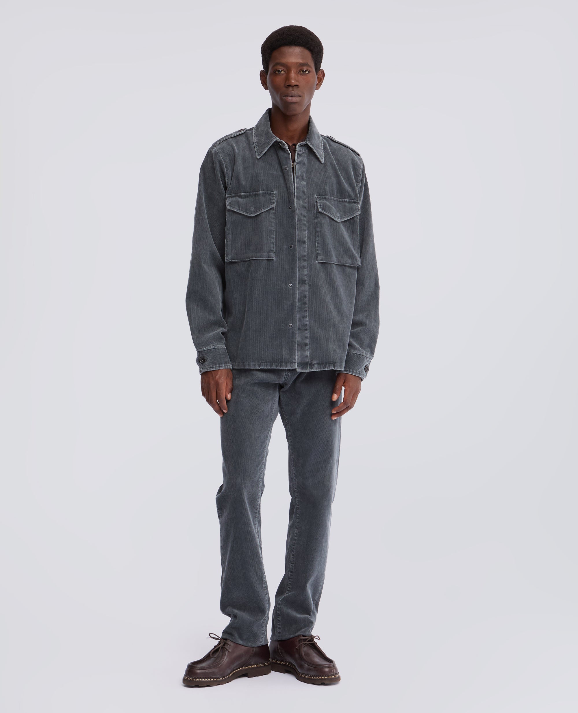 CAMICIA MILITARE FIELD IN VELLUTO 1000 RIGHE DI MISTO COTONE - GRIGIO - ASPESI