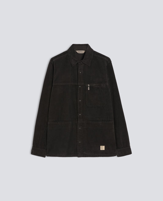 CAMICIA SFODERATA IN VELLUTO DI COTONE A COSTE 500 RIGHE TINTO CAPO - MARRONE - ASPESI