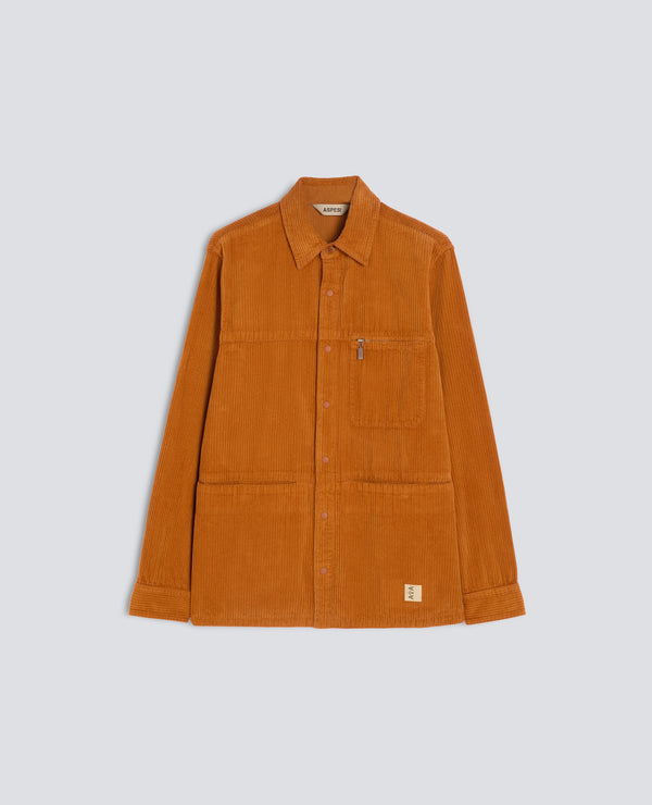 CAMICIA SFODERATA IN VELLUTO DI COTONE A COSTE 500 RIGHE TINTO CAPO-ZUCCA-PUMPKIN-CALABAZA-KURBIS-COURGE