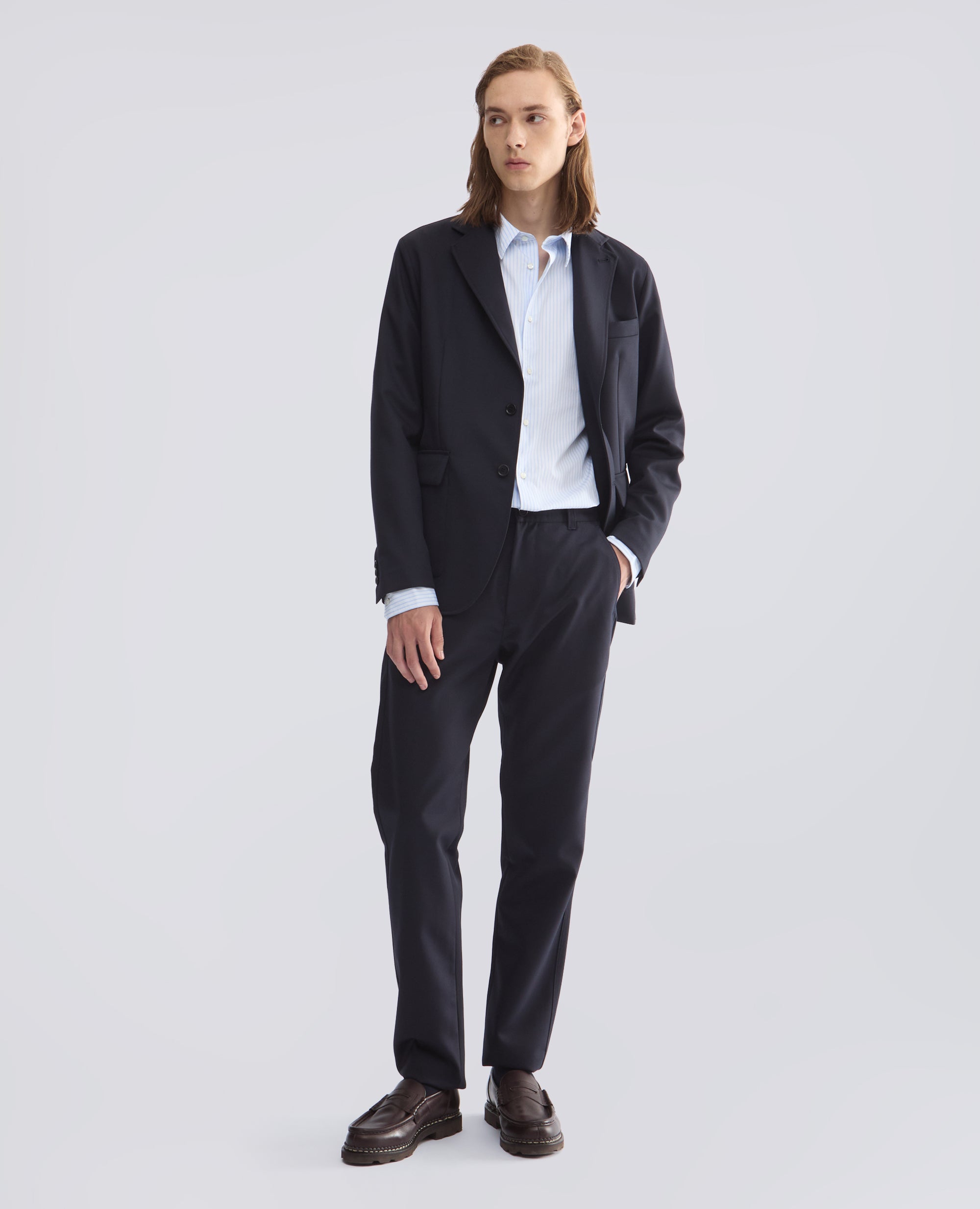 PANTALON CHINO EN GABARDINA DE LANA VIRGEN - AZUL - ASPESI