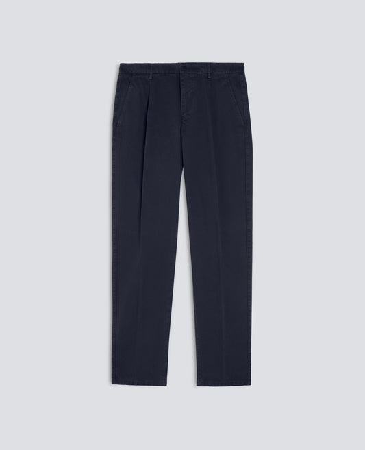 GARMENT-DYED COTTON GABARDINE SINGLE-DART TROUSERS - BLUE - ASPESI