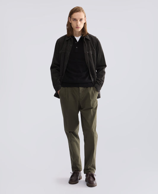 GARMENT-DYED COTTON GABARDINE SINGLE-DART TROUSERS - GREEN - ASPESI