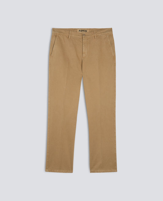 GARMENT-DYED SANDED COTTON GABARDINE TROUSERS - BEIGE - ASPESI