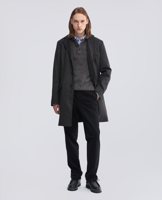 GARMENT-DYED SANDED COTTON GABARDINE TROUSERS - BLACK - ASPESI