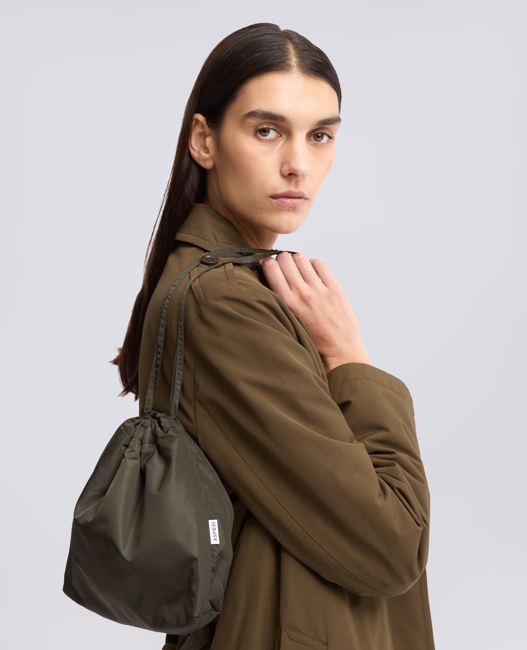 NYLON POUCH BAG WITH SHOULDER STRAP - GREEN - ASPESI