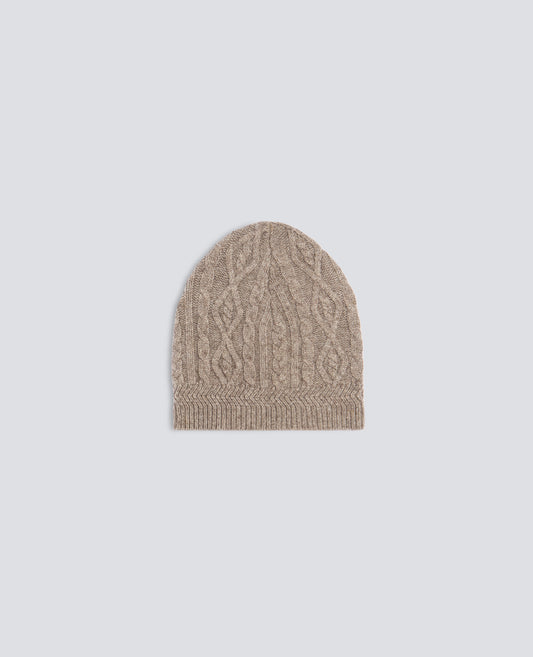 WOOL AND YAK BEANIE WITH CABLE AND ARGYLE KNIT - BEIGE - ASPESI