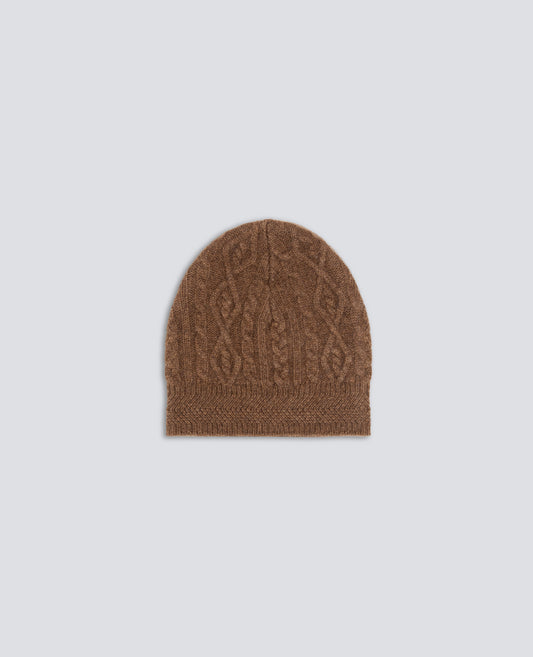 WOOL AND YAK BEANIE WITH CABLE AND ARGYLE KNIT - MARRONE - ASPESI