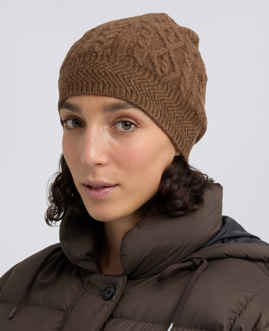 WOOL AND YAK BEANIE WITH CABLE AND ARGYLE KNIT - MARRONE - ASPESI