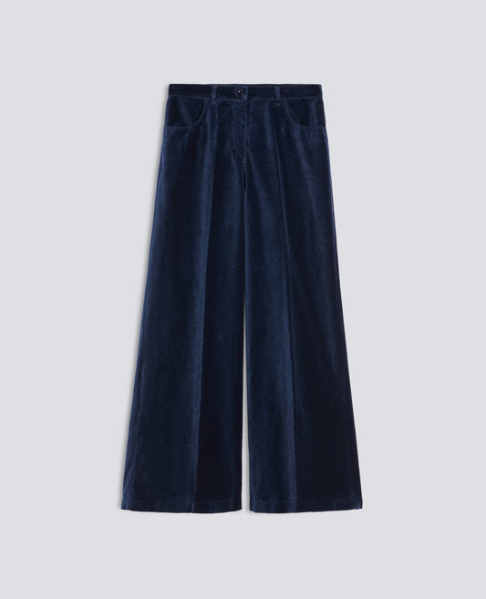 PANTALON ANCHO DE TERCIOPELO LISO - BLU - ASPESI