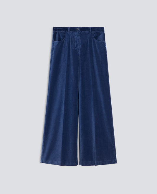 PANTALON ANCHO DE TERCIOPELO LISO - BLU - ASPESI