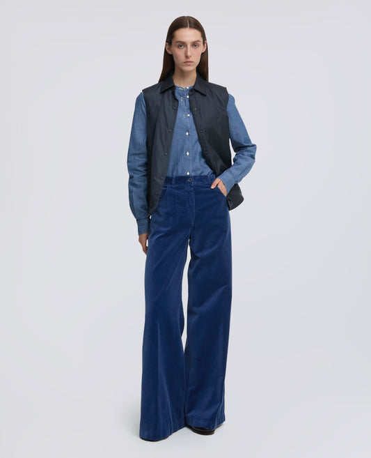 PANTALON ANCHO DE TERCIOPELO LISO - BLU - ASPESI