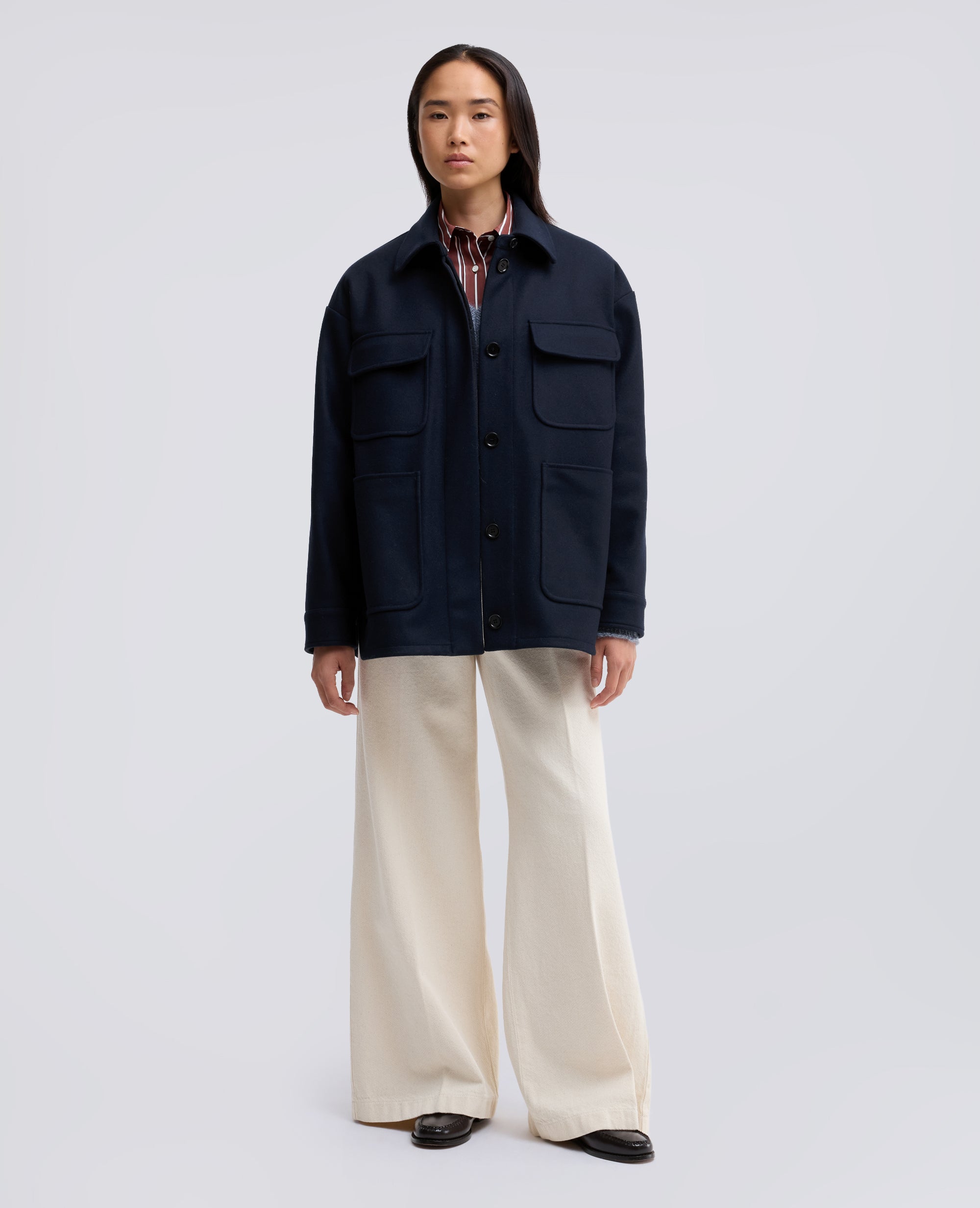 GIACCA CAMICIA IN DOUBLE DI LANA EFFETTO BEAVER - BLU - ASPESI