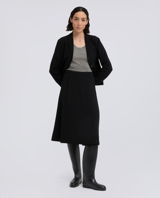 FLARED POLYESTER TRIACETATE CADY CREPE WRAP SKIRT - NERO - ASPESI