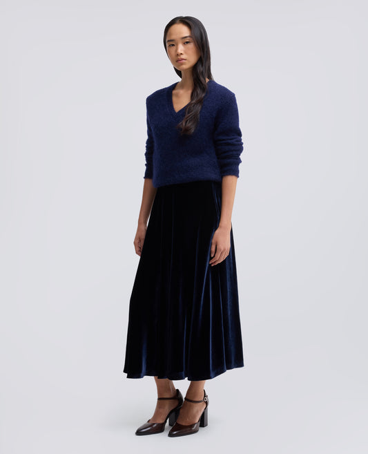 VISCOSE AND SILK VELVET SKIRT - BLU - ASPESI