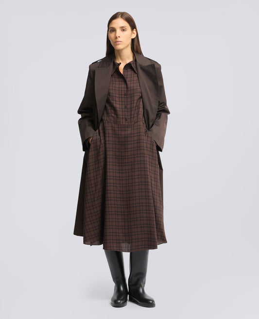 MODAL MIDI DRESS WITH CHECK PATTERN - MARRONE - ASPESI