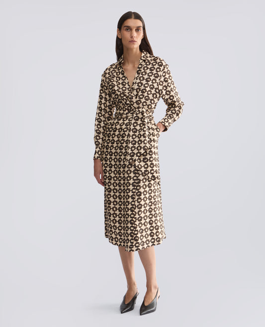 PRINTED VISCOSE AND SILK TWILL DRESS - GREEN - ASPESI