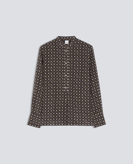 CAMICIA IN CREPE DE CHINE DI SETA STAMPATO CON COLLO ALLA COREANA - MULTICOLOR - ASPESI