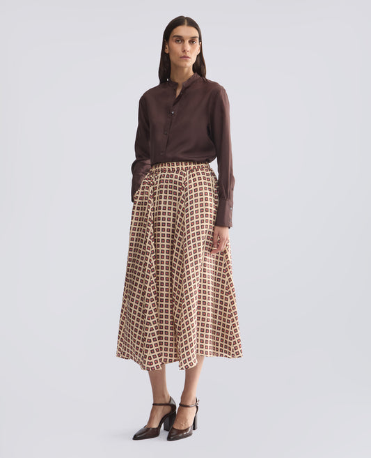 CAMICIA IN SETA HABUTAI CON COLLO ALLA COREANA - MARRONE - ASPESI