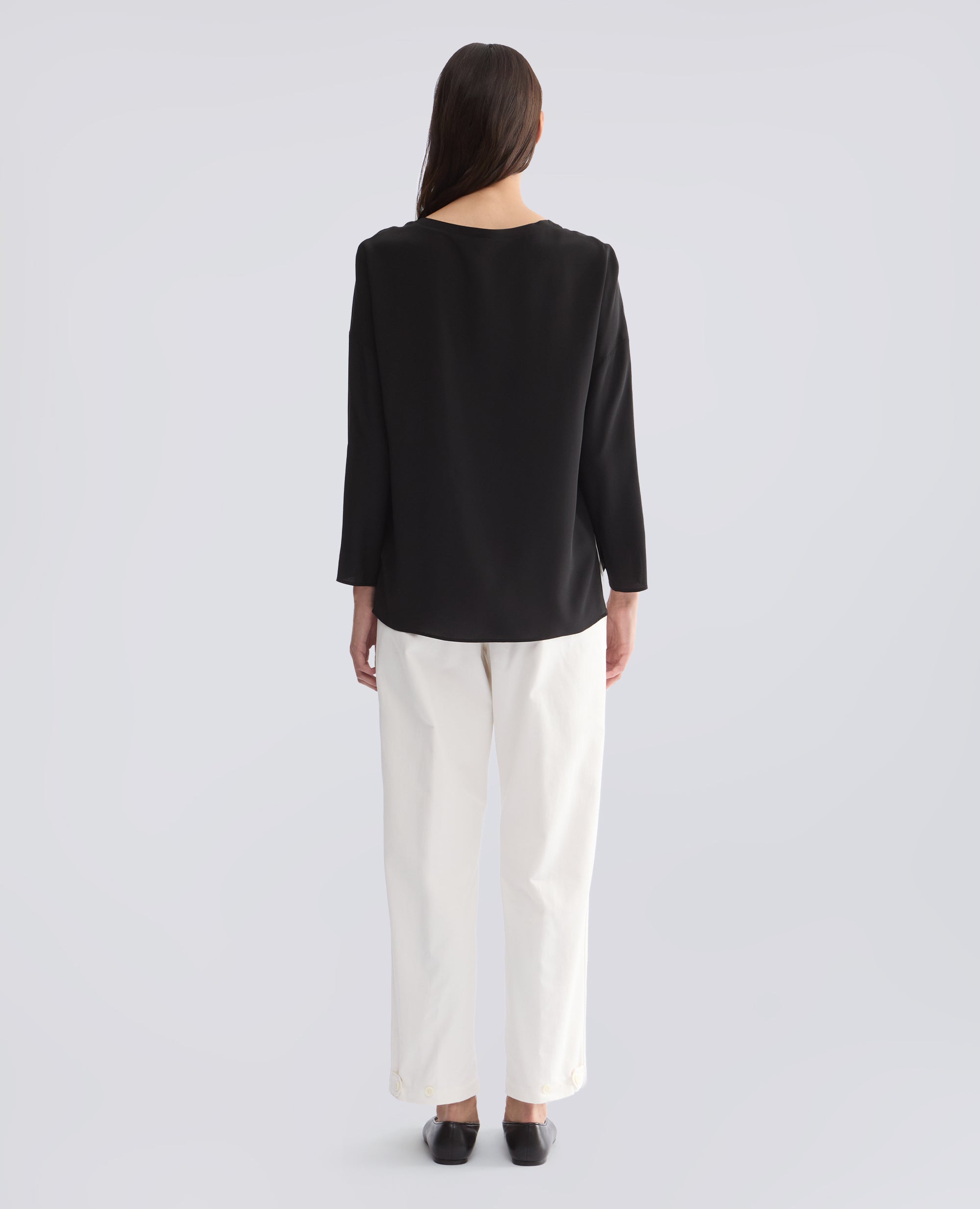 TOP AUS SEIDEN-CREPE DE CHINE UNI - SCHWARZ - ASPESI