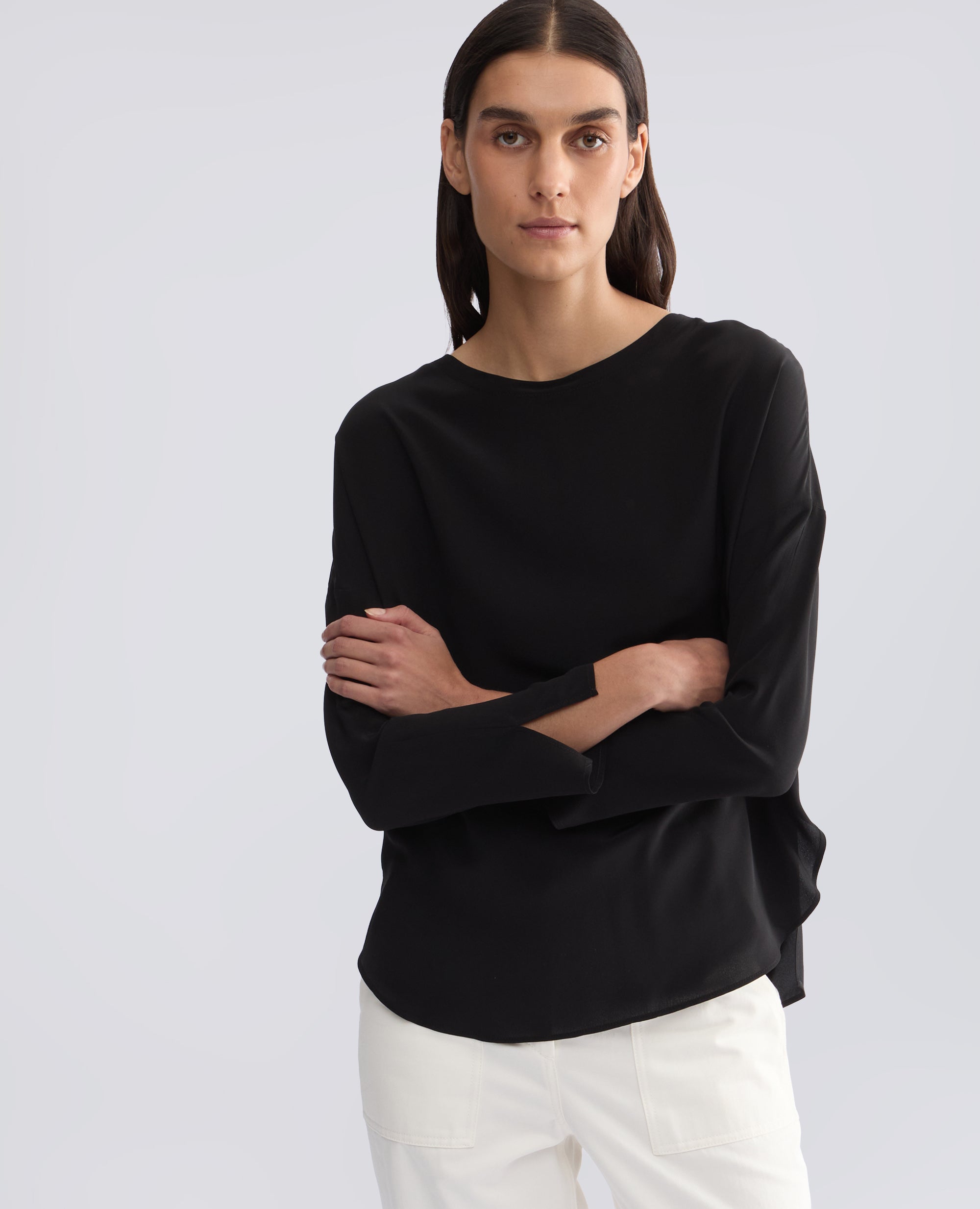 TOP AUS SEIDEN-CREPE DE CHINE UNI - SCHWARZ - ASPESI