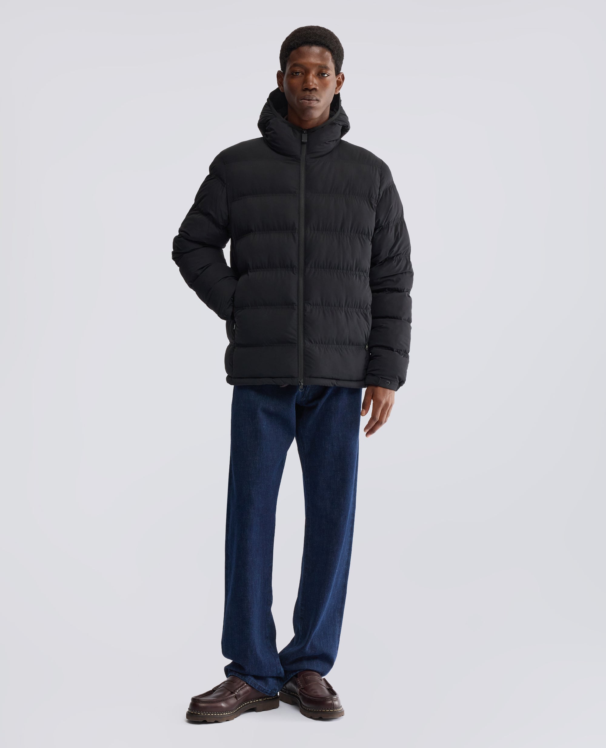 BLOUSON REMBOURRE EN NYLON A CAPUCHE - NOIR - ASPESI