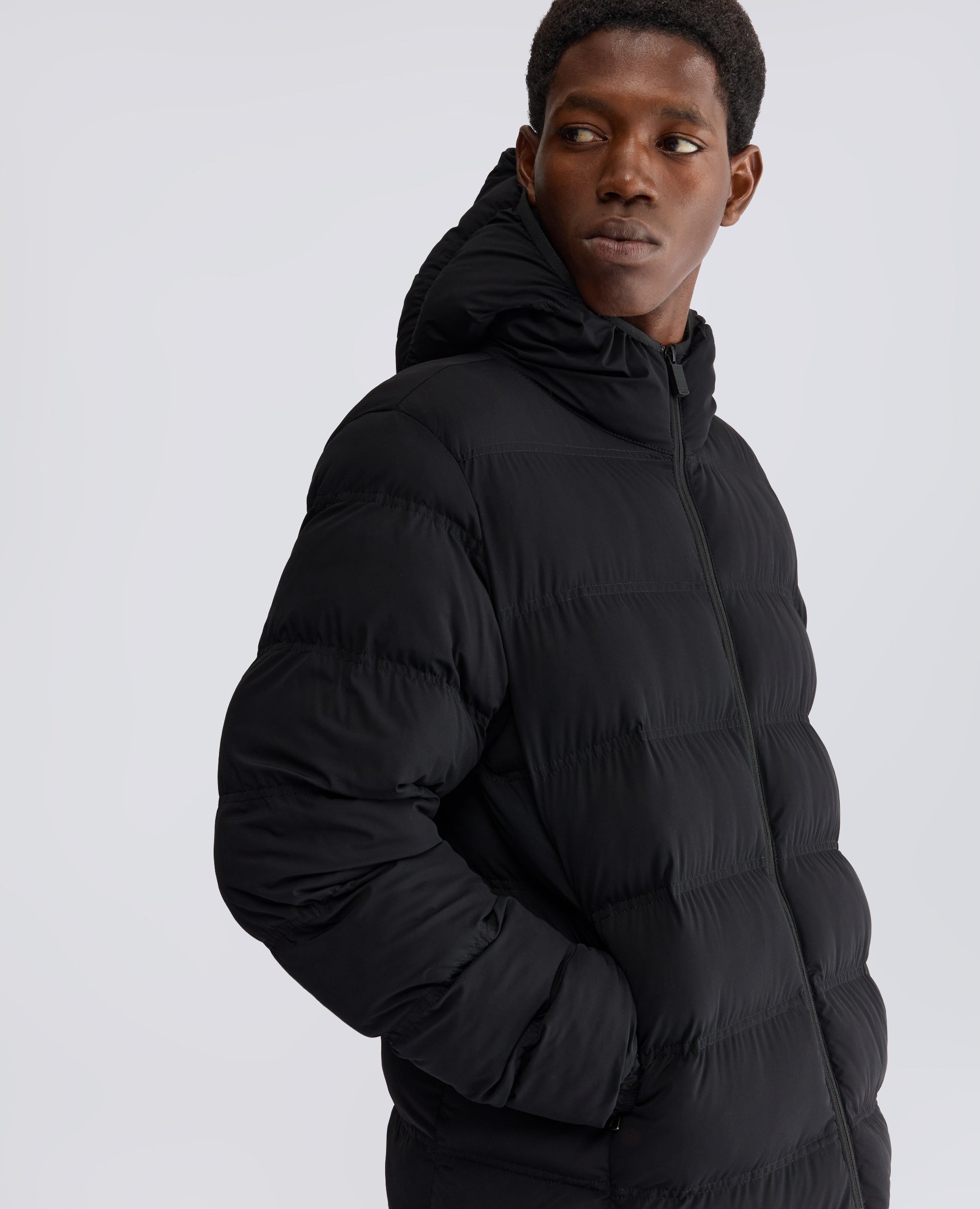 BLOUSON REMBOURRE EN NYLON A CAPUCHE - NOIR - ASPESI