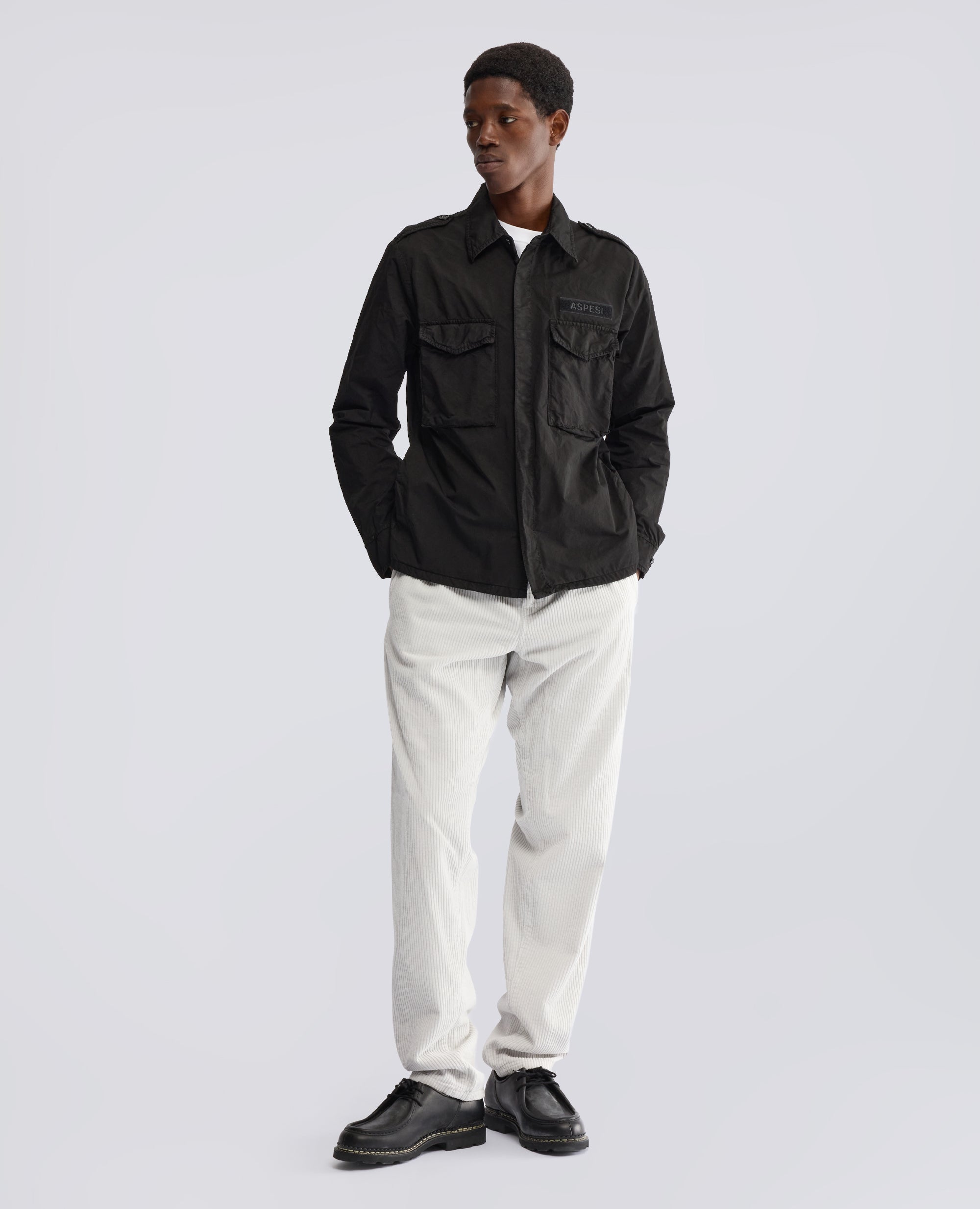 CAMICIA MILITARE SFODERATA IN MISTO NYLON COMPATTO, TINTO CAPO - NERO - ASPESI