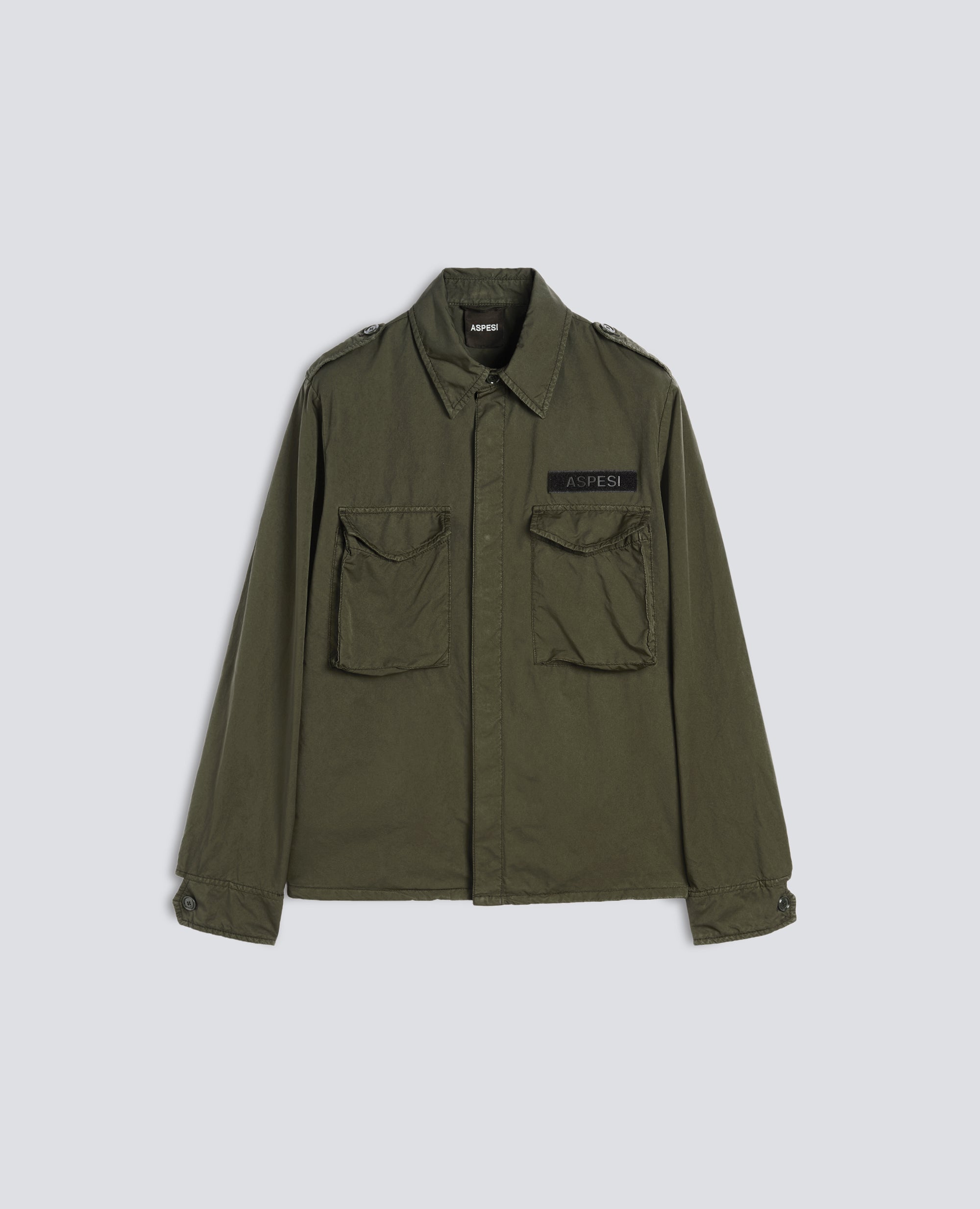 GARMENT-DYED UNLINED COMPACT NYLON BLEND MILITARY SHIRT - GREEN - ASPESI